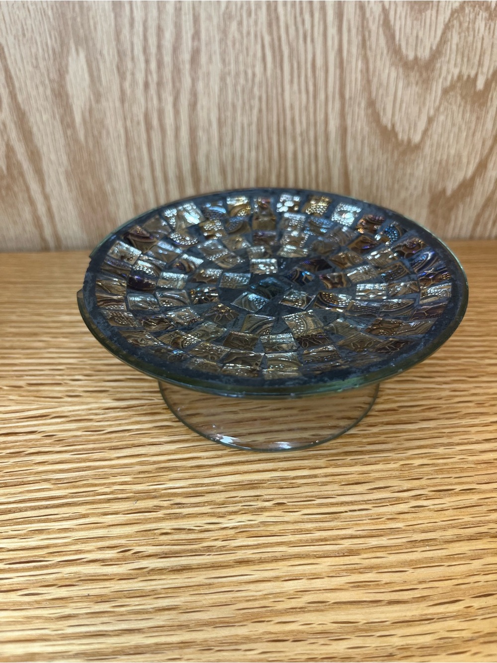 Iridescent Blue Mosaic Glass Pedestal Dish